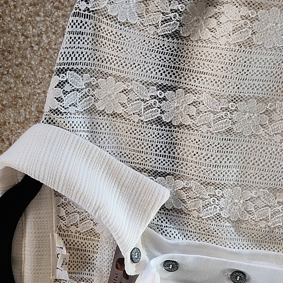 NWT  POL Oversized Mixed Thermal & Lace Button Down Shirt S - Picture 7 of 13